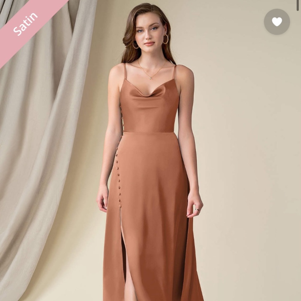 Azazie Satin Maxi Dress in Warm Brown
